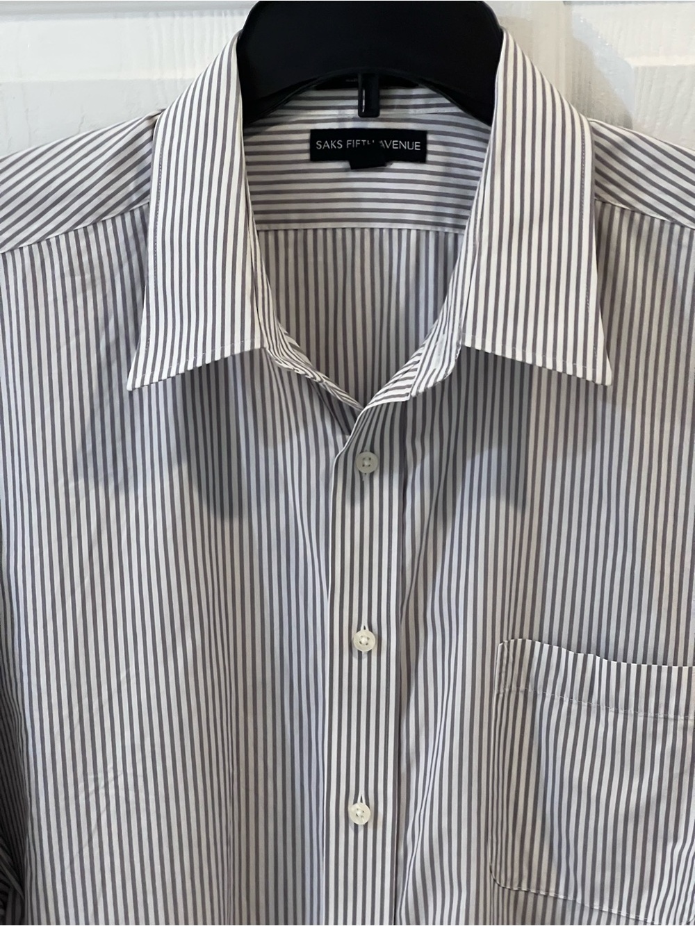 Saks Fifth Avenue Men’s White and Gray Striped Dress Shirt
